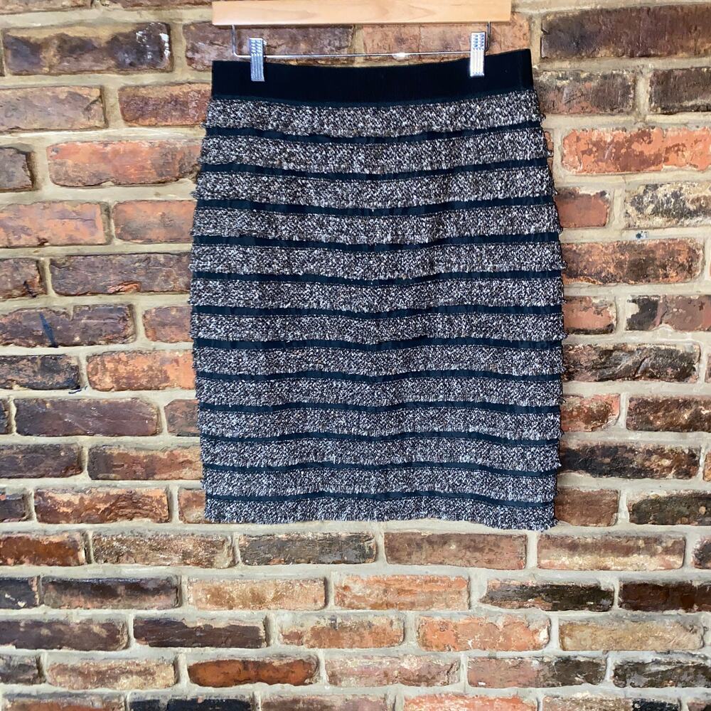 Carlisle Black Multicolor Silk Wool Blend Knee Length Straight Pencil Skirt 8
